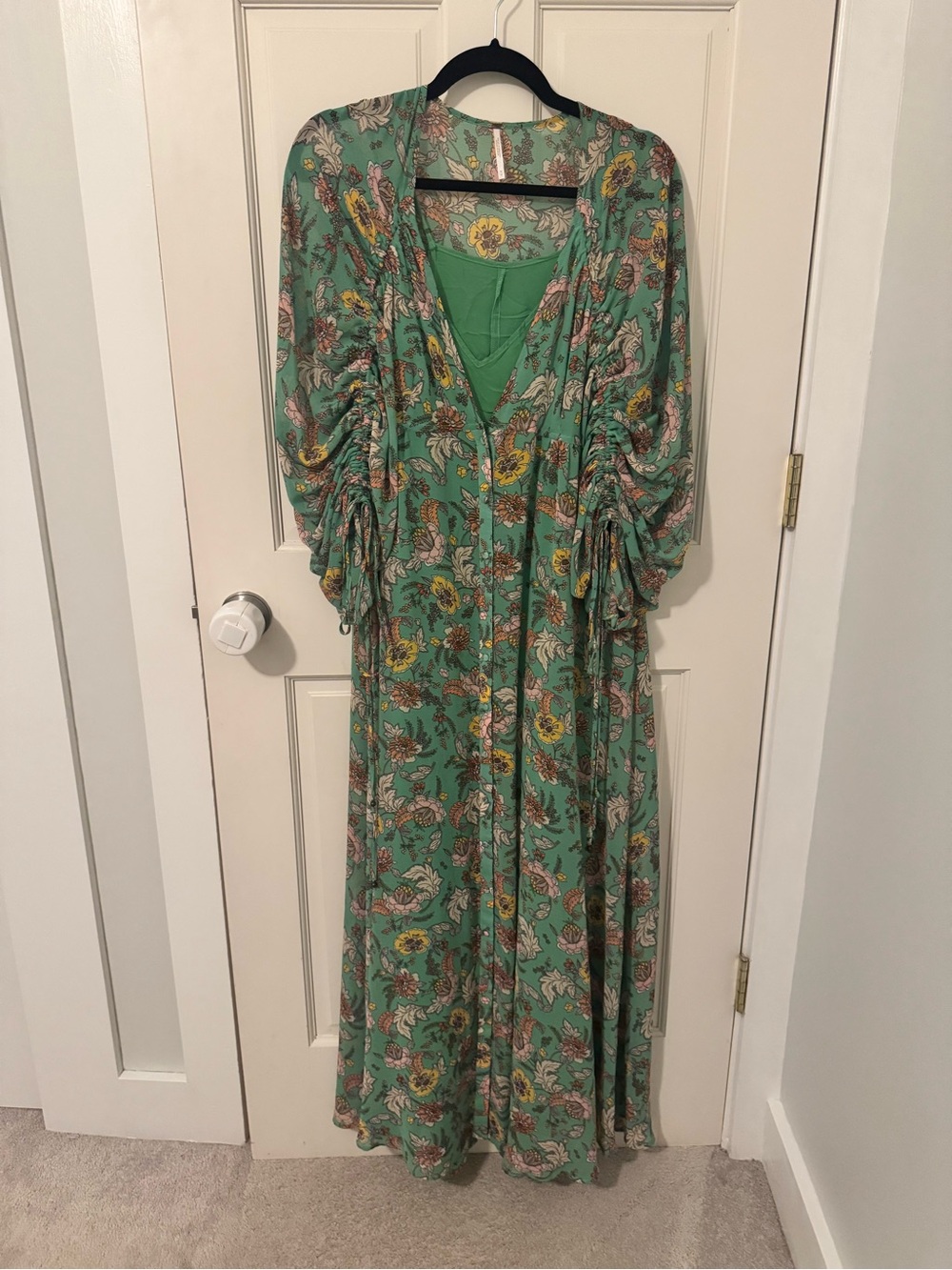 EUC Free People Green Floral Boho Maxi Dress - Size M